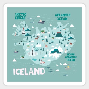 Iceland Illustrated Map Sticker